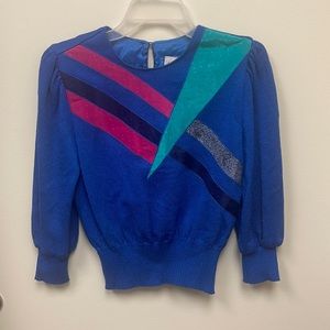 Gorgeous 80s vintage blue sweater! Color block